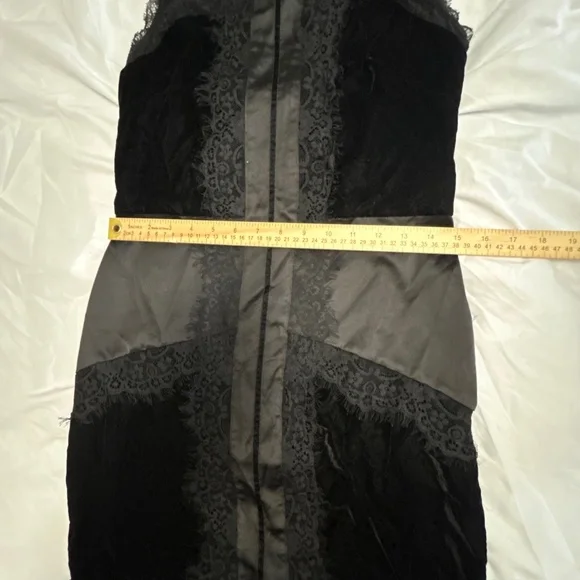 White House Black Market Sleeveless Dress Fitted Velvet Panel Lace Black/Gray W - Picture 8 of 14